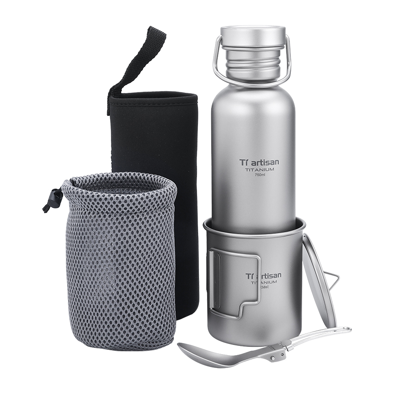 Camping Cooking Mug - Tiartisan Titanium Cookware 3-pcs-set Cycling Water
