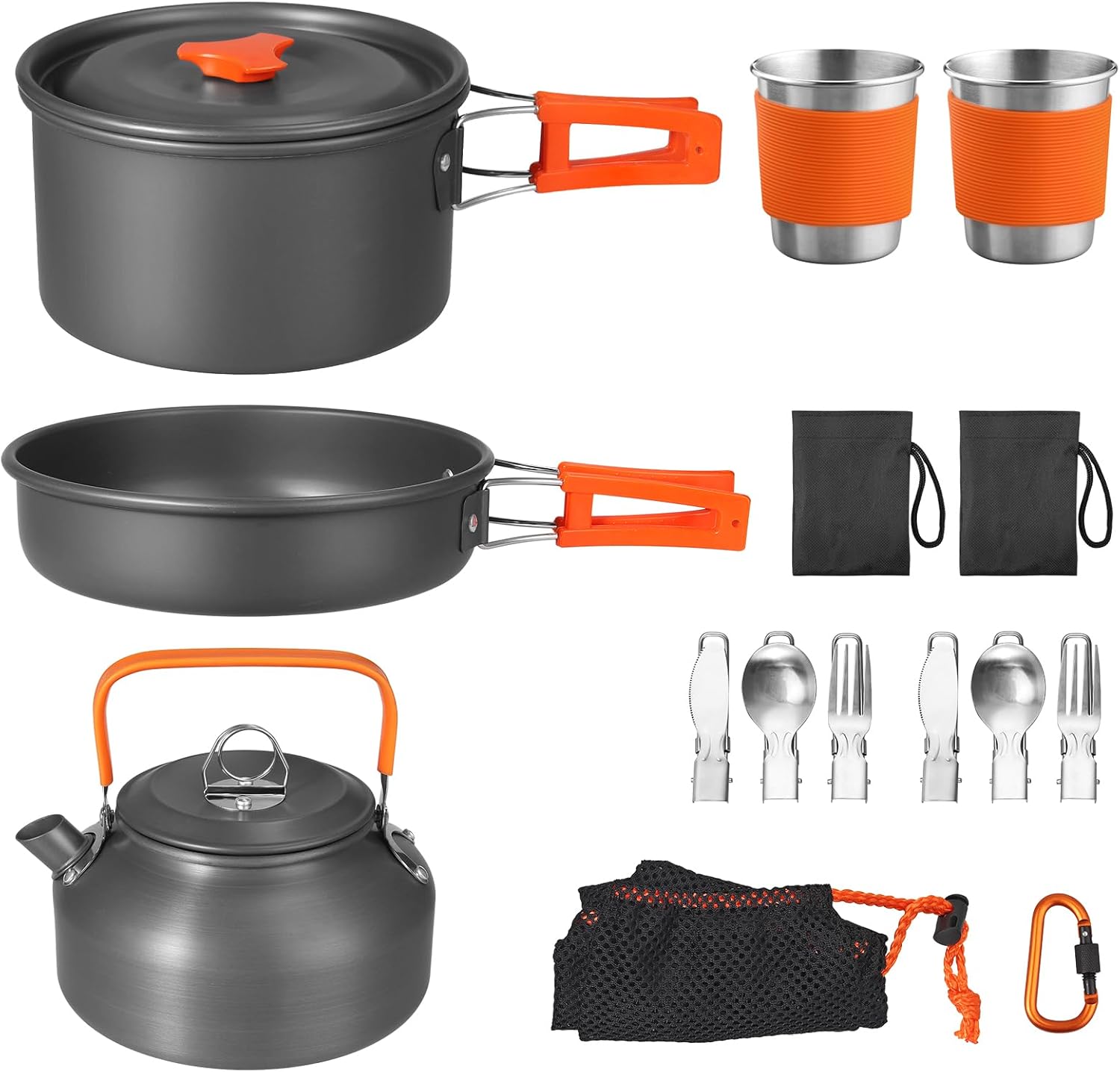 Camping Cooking Pan Set - Non-Stick Camping Cookware Set, 17-Piece Lightweight