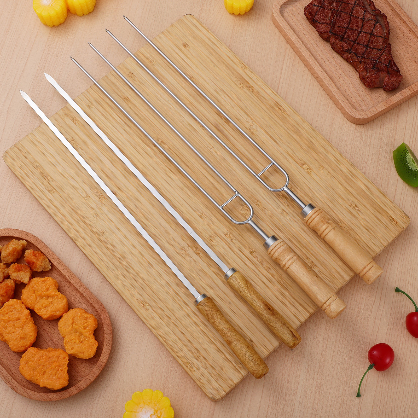 Camping Cooking Tips - 8Pcs Stainless Steel Bbq Skewers Wooden