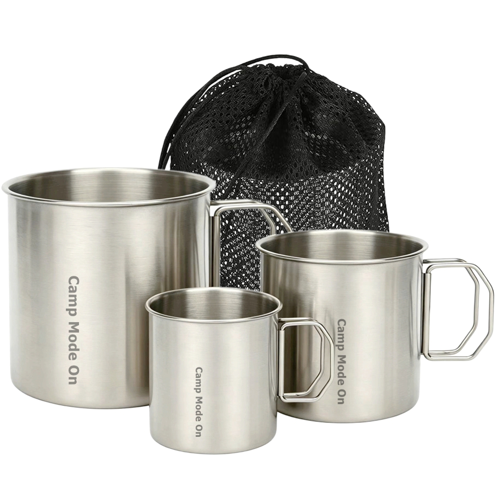Camping Cooking Mug - Set of 3 Cup Stainless Steel