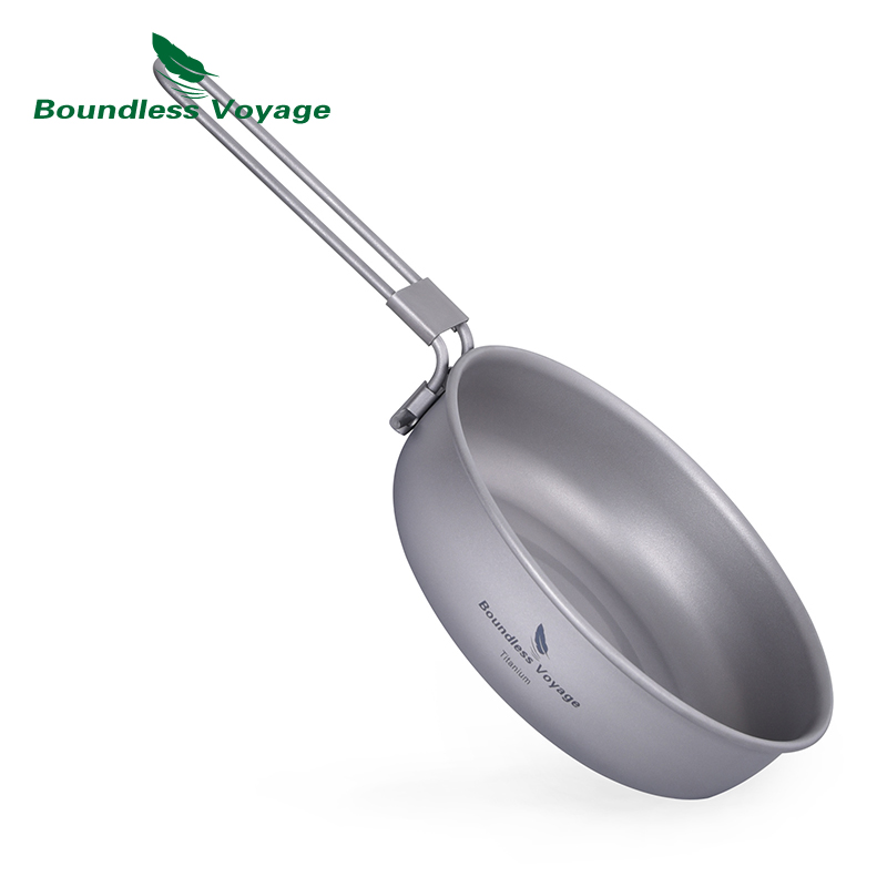 Camping Cooking Set Large - Boundless Voyage Ultra-light Titanium Frying Pan