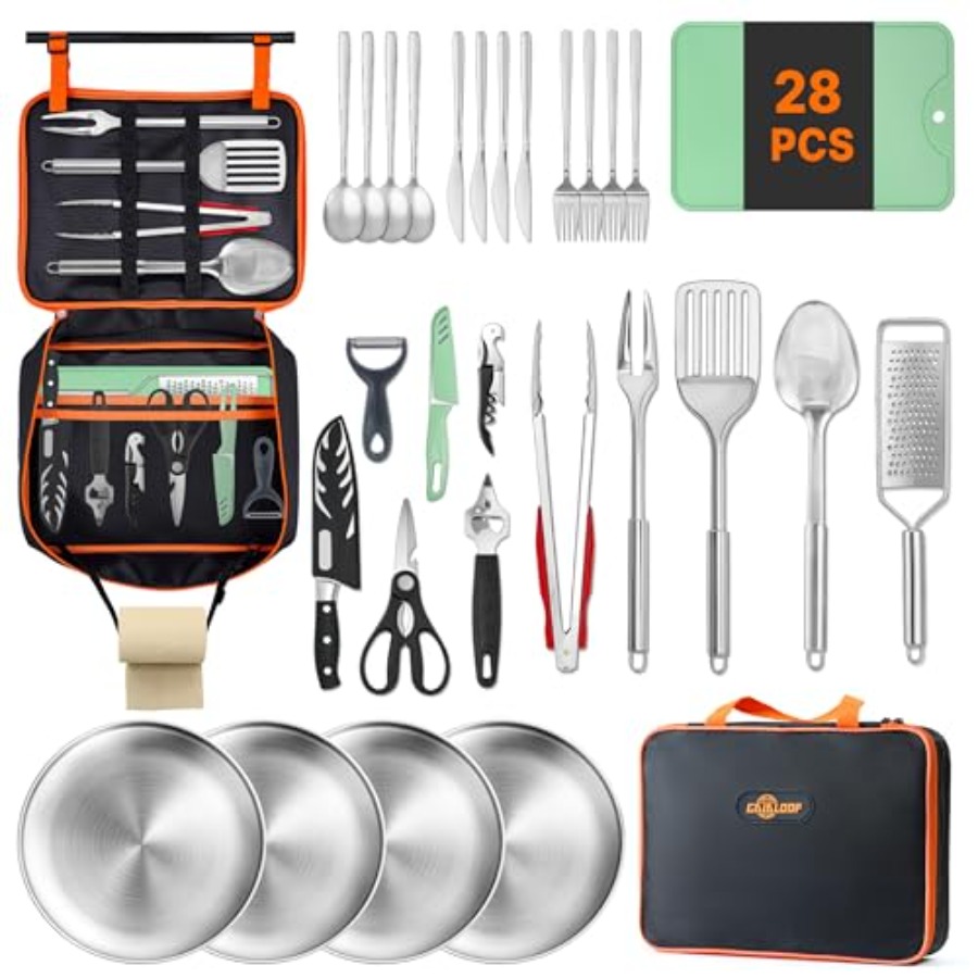 Camping Cooking Essentials Kit - Portable Camping Cooking Utensils Set, Camp
