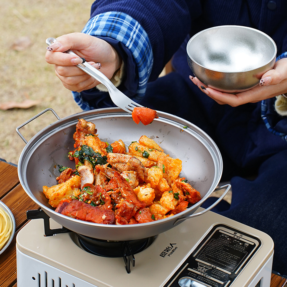 Titanium Wok Pan with Lid Doub - Camping Cooking Handle のレビューと価格