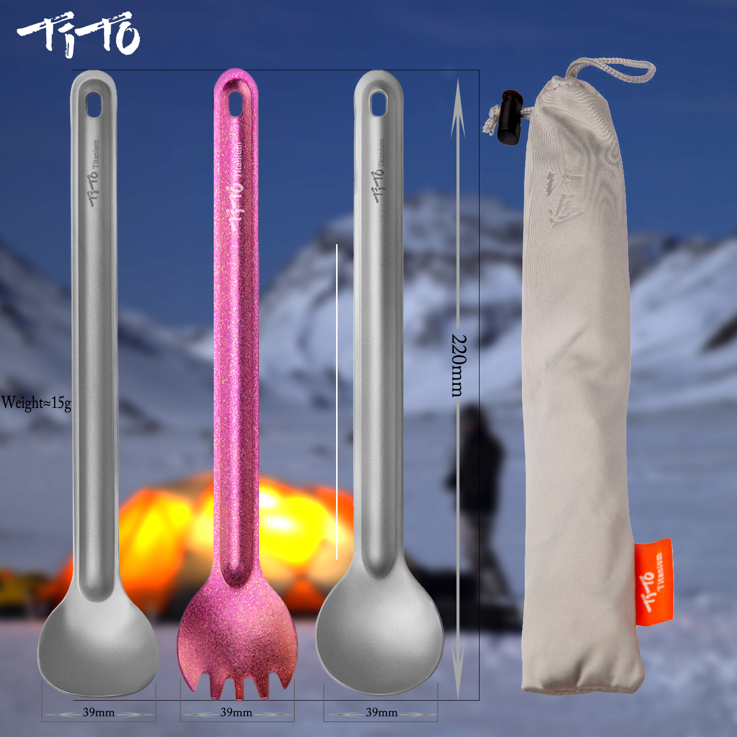 TiTo Titanium Spork Spoon Long - Camping Cooking Handle のレビューと価格