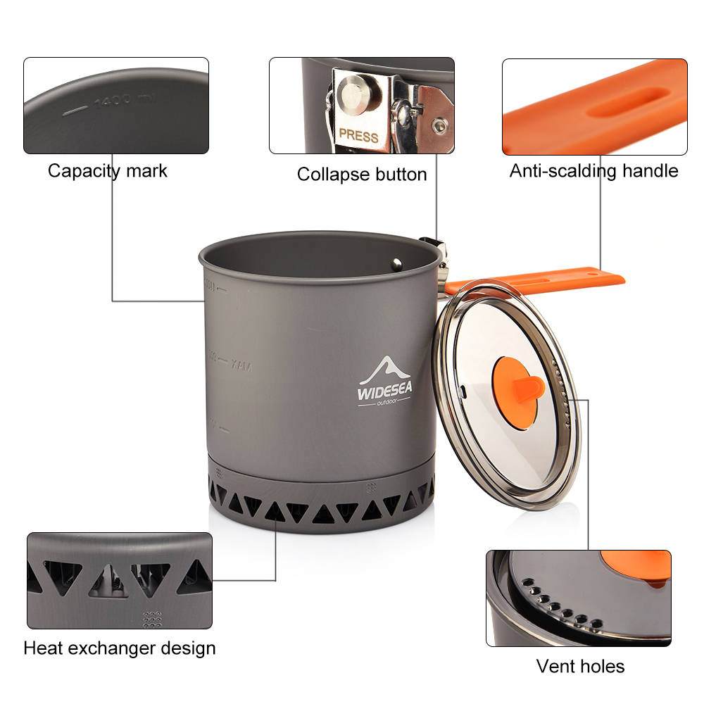 Widesea Camping Pot 1.6L Heat  - Camping Cooking Set Large のレビューと価格