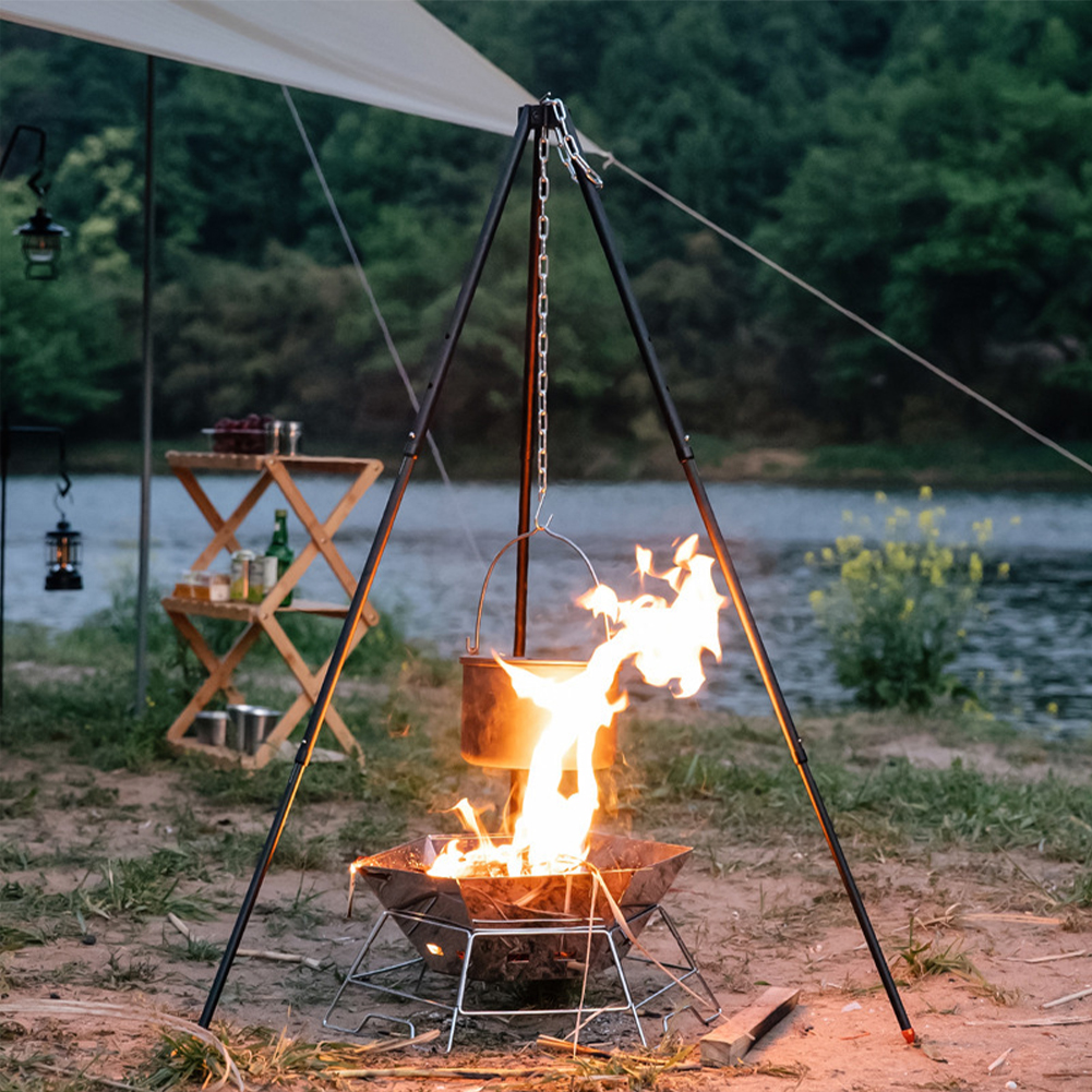 1Pc Outdoor Bonfire Tripod Cam - Camping Cooking Multi Tool のレビューと価格