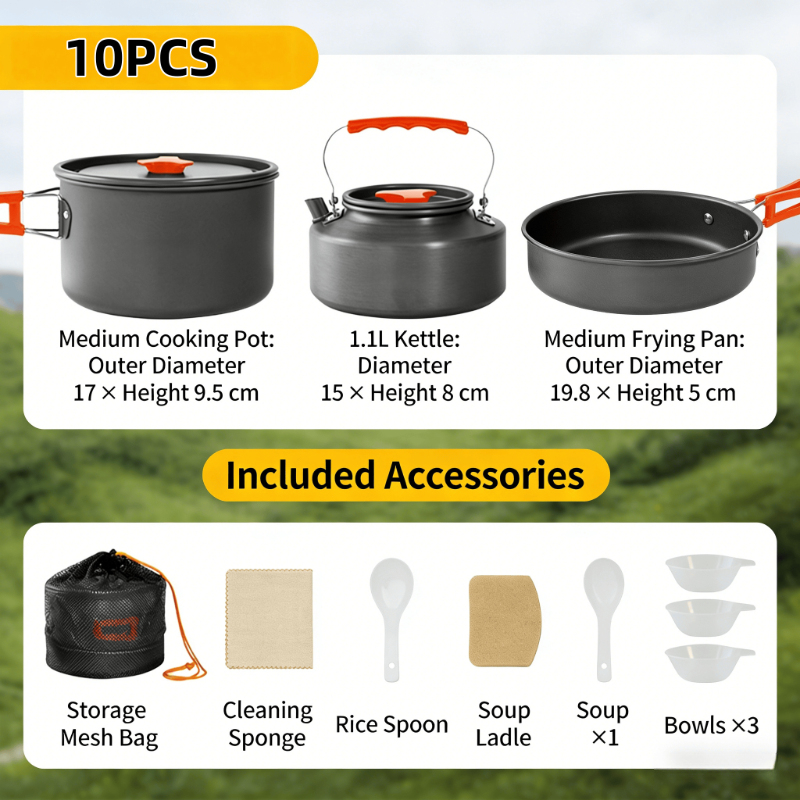10pcs Camping Cookware Set Hig - Quality Camping Cooking Set のレビューと価格