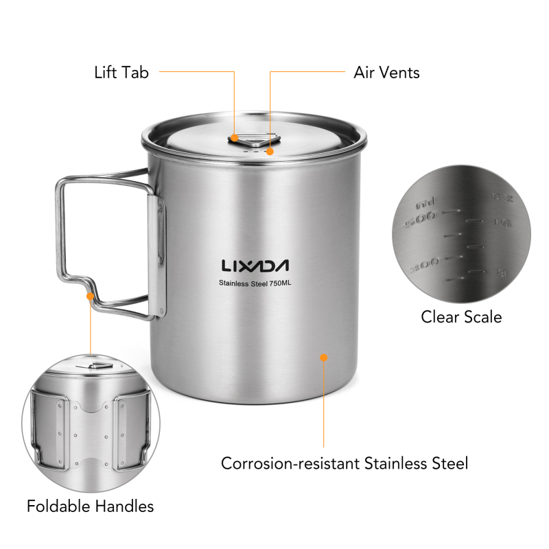 Lixada 750ml Cup Outdoor Stain - Camping Cooking Mug のレビューと価格